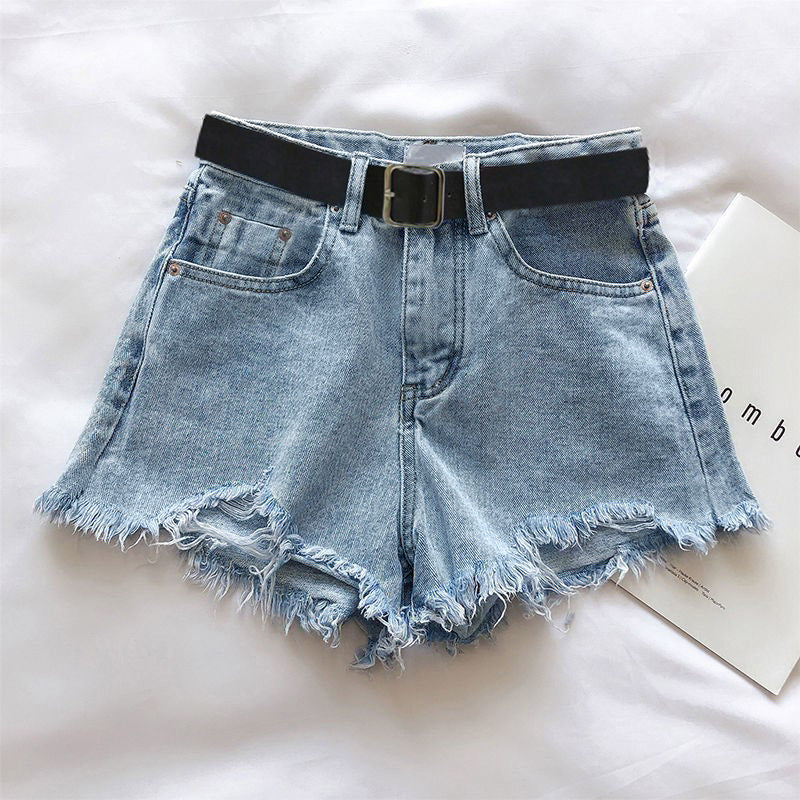 Women’s Fashion Leisure Ripped Denim Shorts – Casual Distressed High-Waist Jean Shorts