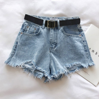 Women’s Fashion Leisure Ripped Denim Shorts – Casual Distressed High-Waist Jean Shorts