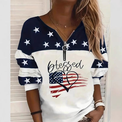 Half-Zip Flag Print Sweatshirt –Trendy Streetwear Pullover
