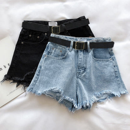 Women’s Fashion Leisure Ripped Denim Shorts – Casual Distressed High-Waist Jean Shorts