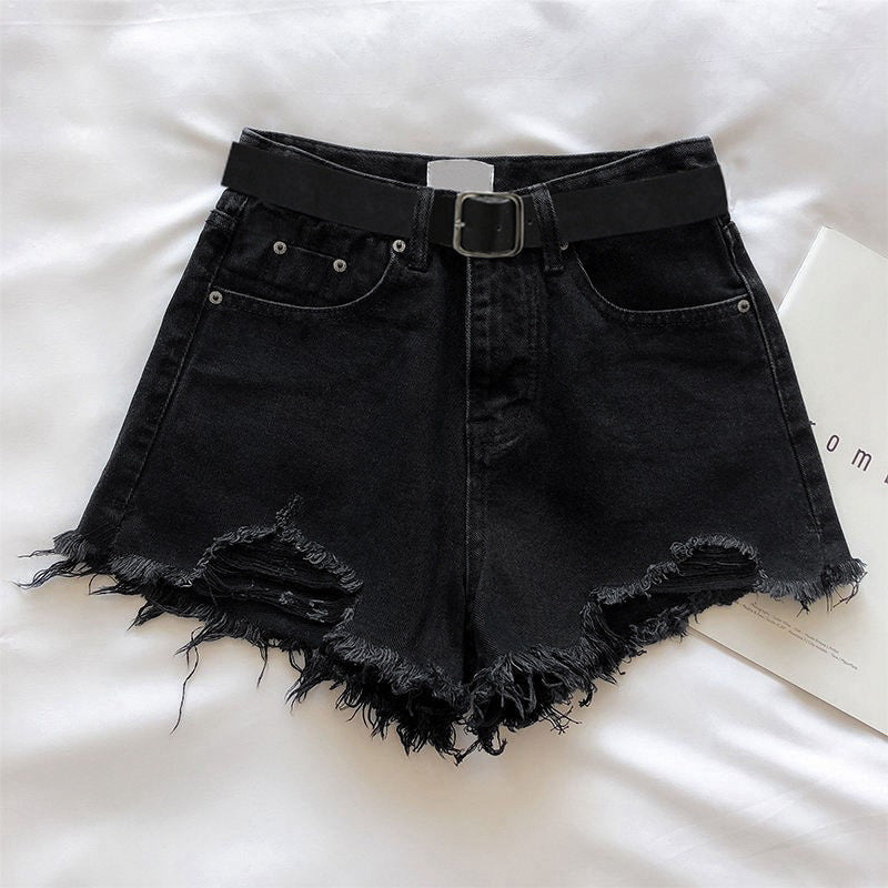 Women’s Fashion Leisure Ripped Denim Shorts – Casual Distressed High-Waist Jean Shorts