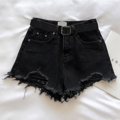 Women’s Fashion Leisure Ripped Denim Shorts – Casual Distressed High-Waist Jean Shorts