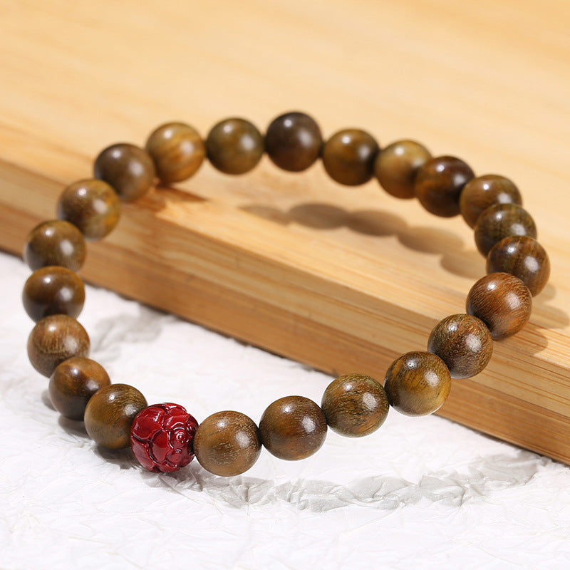 Handcrafted Green Sandalwood Prayer Bracelet – Lotus Charm Ornament