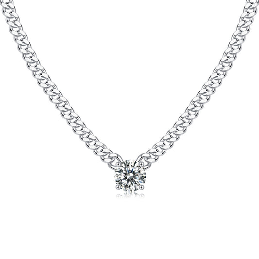 Cuban Link Moissanite Pendant Necklace – Luxury Silver Set with Diamond-Inspired Shine
