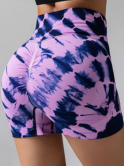 Tie-Dye V-Back Seamless Biker Shorts – High-Waist Contour Yoga & Gym Shorts for Women
