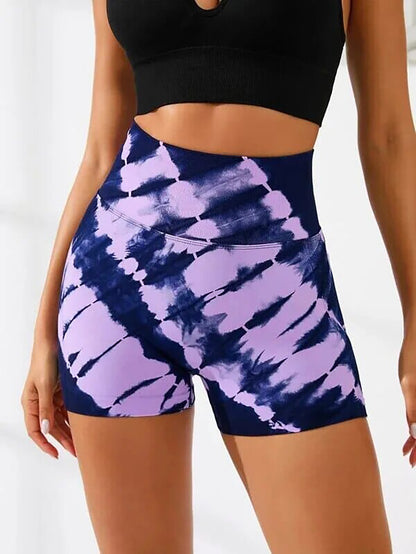 Tie-Dye V-Back Seamless Biker Shorts – High-Waist Contour Yoga & Gym Shorts for Women