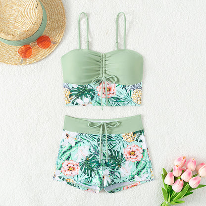 Women's Printed Drawstring Bikini Swimsuit – Trendy Two-Piece Swimwear Set