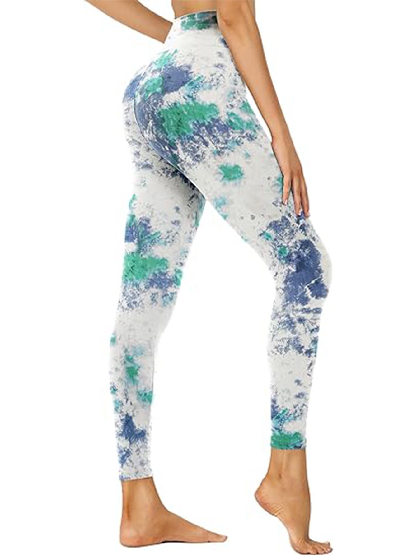 Sky Blue Printed Leggings – High-Waisted Cropped Fit