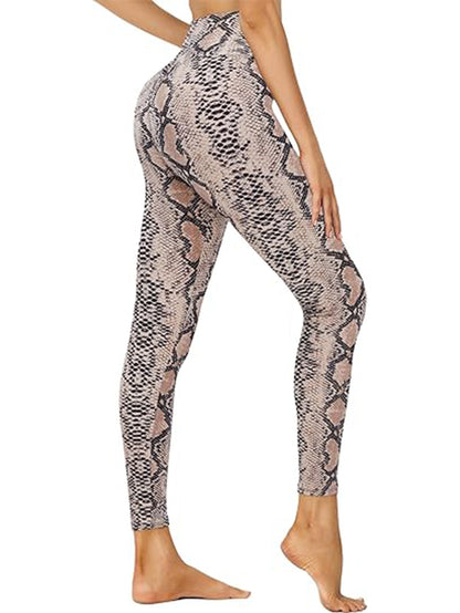 Cropped High-Waisted Snake Print Leggings – Brown Reptile Pattern