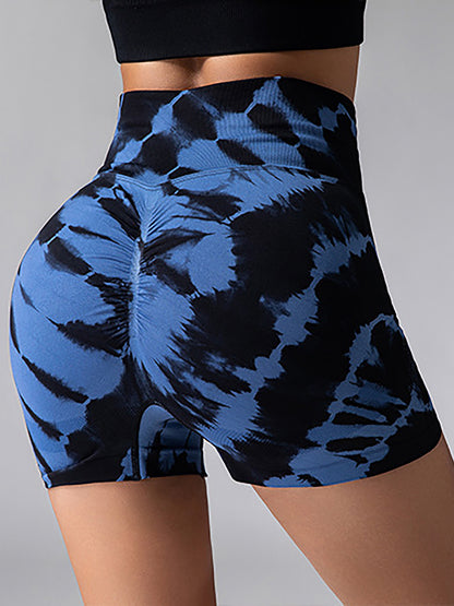 Tie-Dye V-Back Seamless Biker Shorts – High-Waist Contour Yoga & Gym Shorts for Women