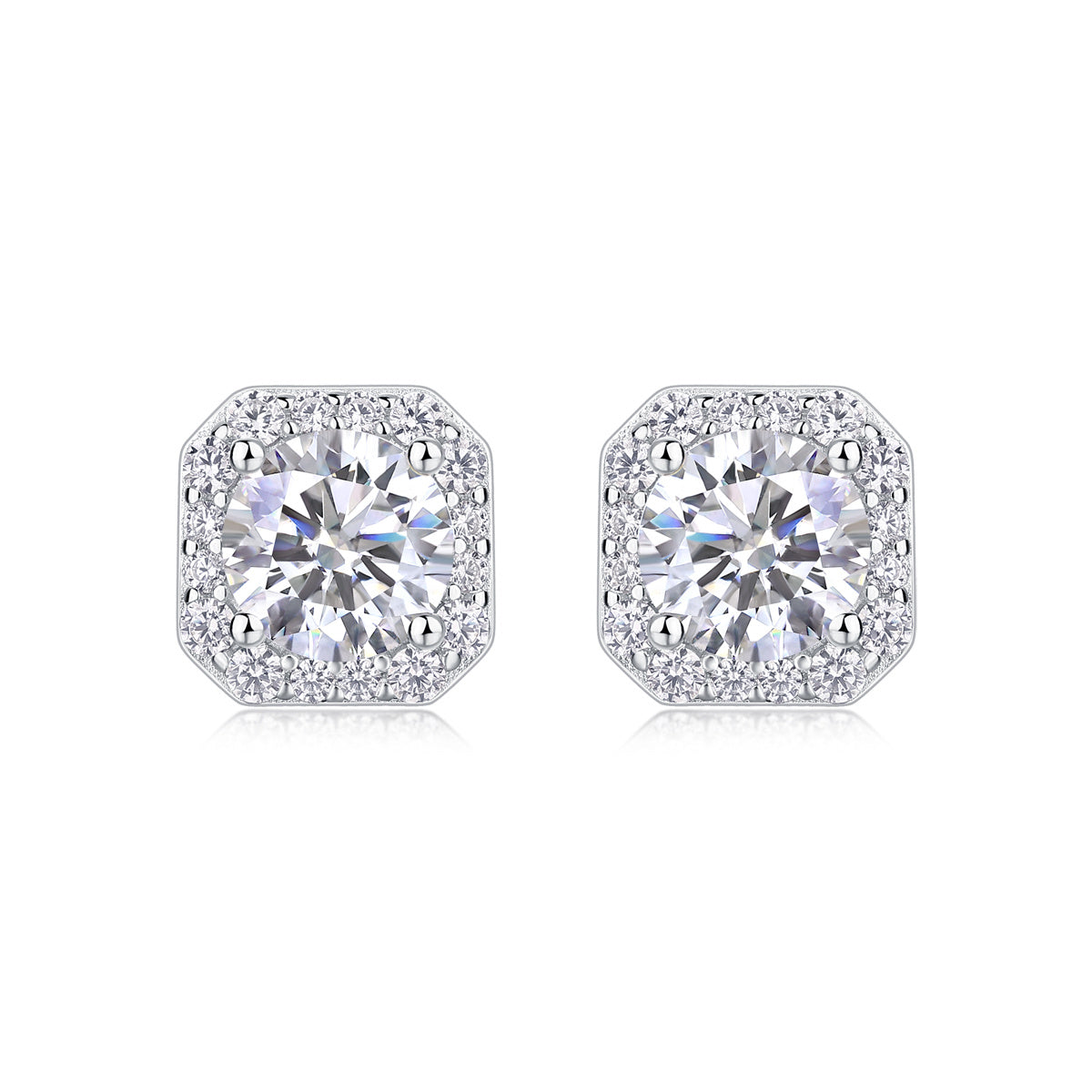Square Halo CZ Diamond Stud Earrings – Classic Sparkle, Everyday Elegance