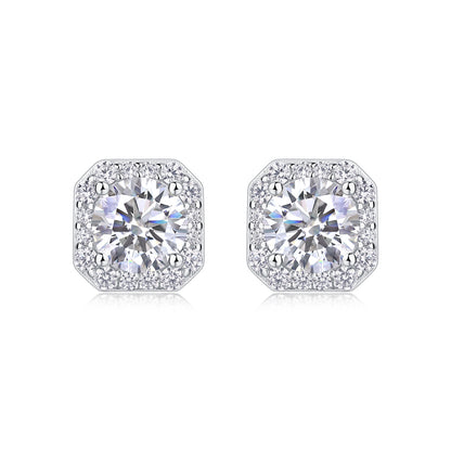 Square Halo CZ Diamond Stud Earrings – Classic Sparkle, Everyday Elegance