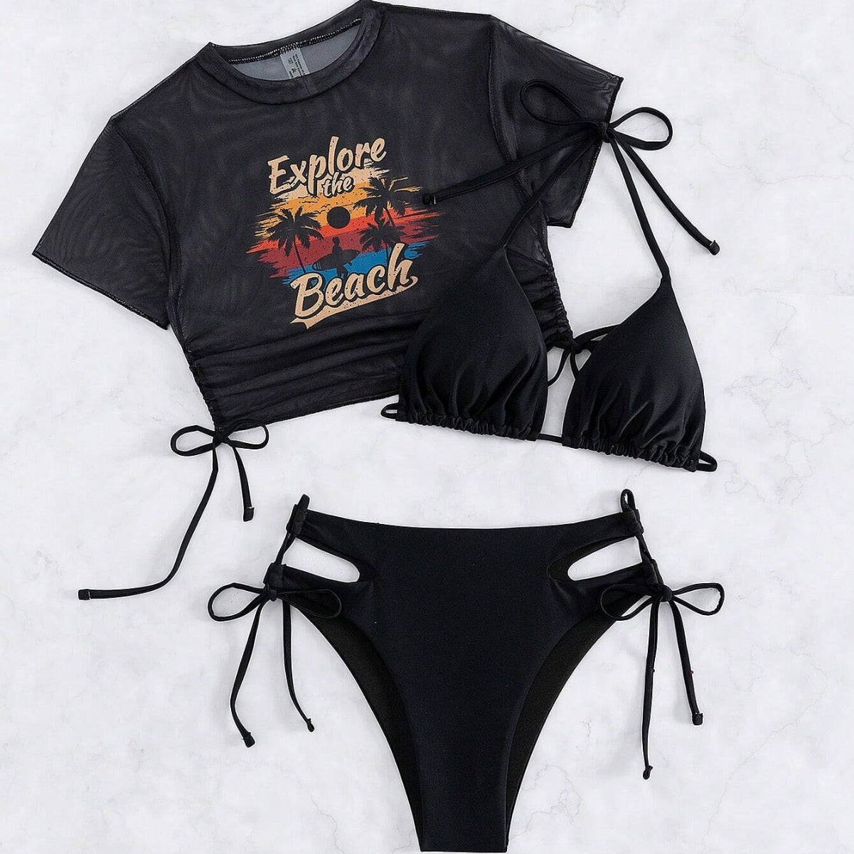 Women’s 3-Piece Bikini Swimsuit Set – Trendy Swimwear with Cover-Up