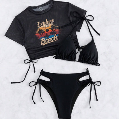Women’s 3-Piece Bikini Swimsuit Set – Trendy Swimwear with Cover-Up