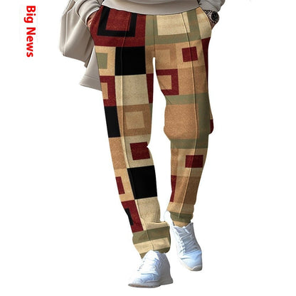 Men’s Fashion Patchwork Printed Trousers – Casual Streetwear Pants with Unique Design
