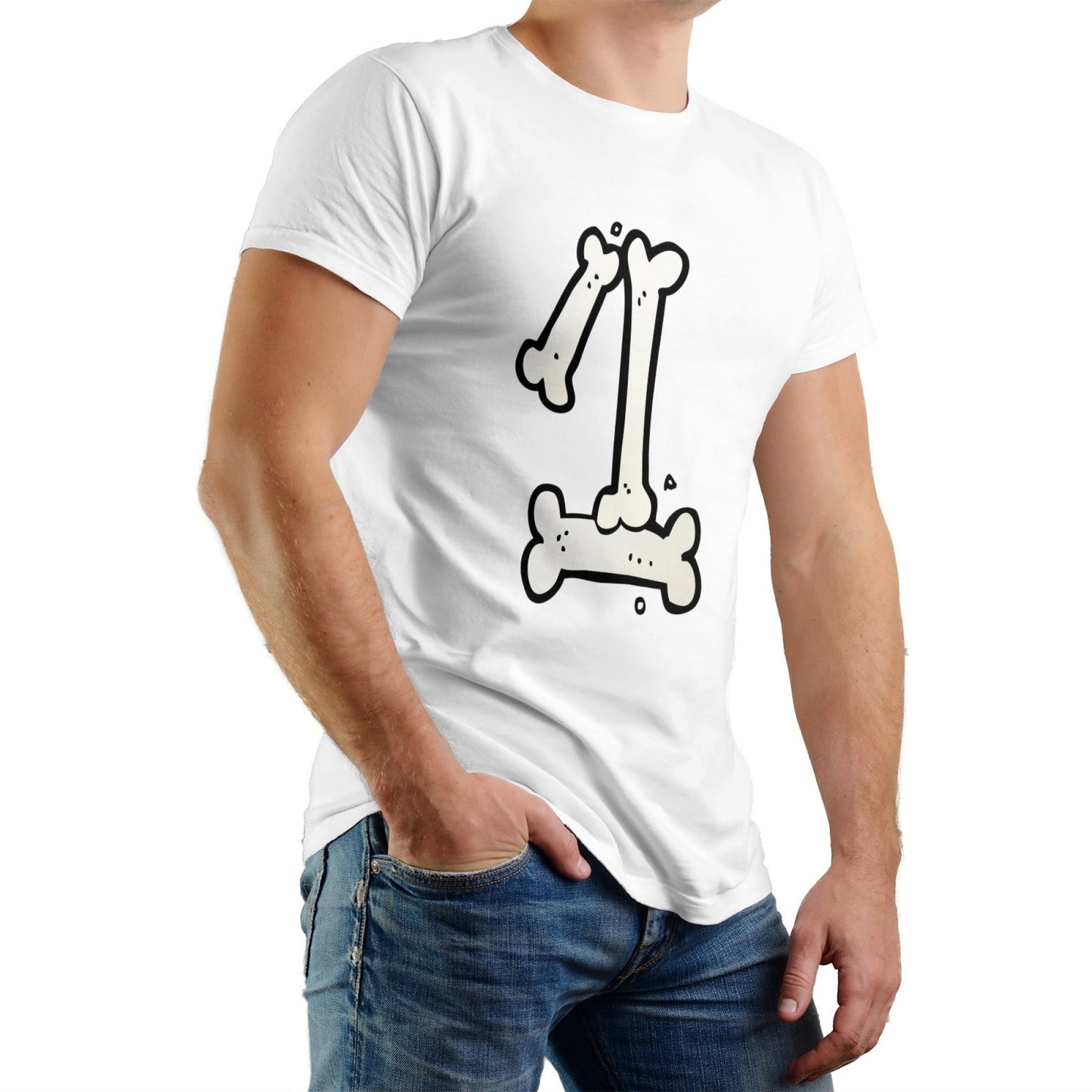 Pet-Themed Men’s T-Shirt – Bone Print, Cotton, Couple Style