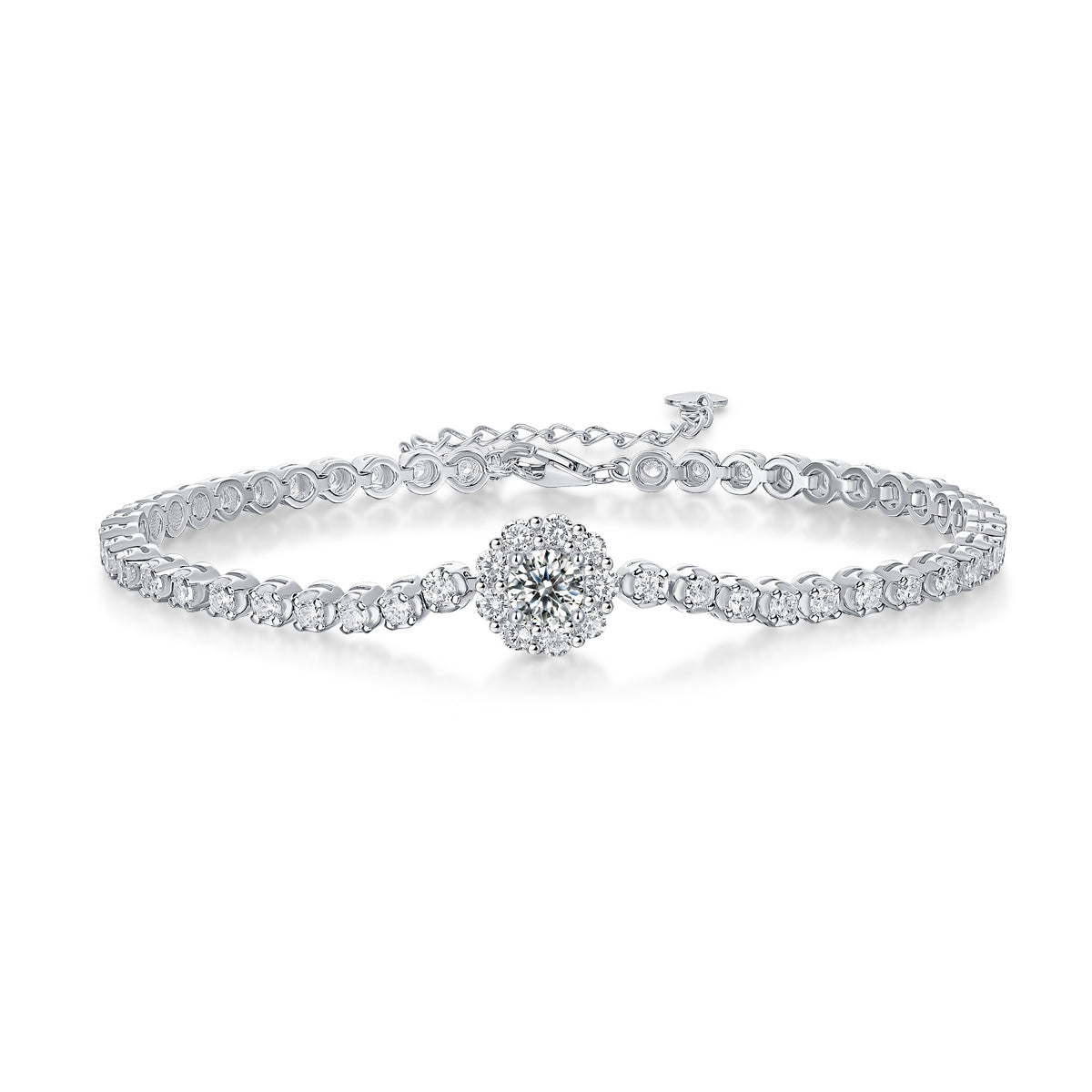 Luxury Moissanite Tennis Bracelet – "Bridge of Magpies" Silver Jewelry with Adjustable Heart Clasp