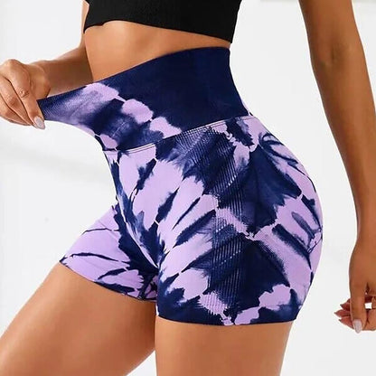 Tie-Dye V-Back Seamless Biker Shorts – High-Waist Contour Yoga & Gym Shorts for Women