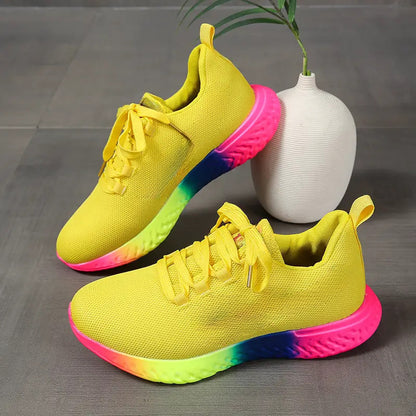 Rainbow Sole Mesh Sneakers – Lace-Up Women’s Fashion Running Shoes