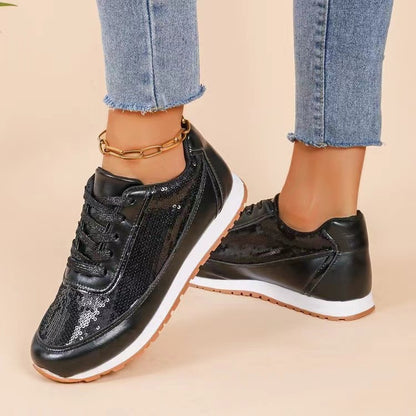 Glossy Lin Film Platform Sneakers – Women’s Thick-Soled Casual Shoes