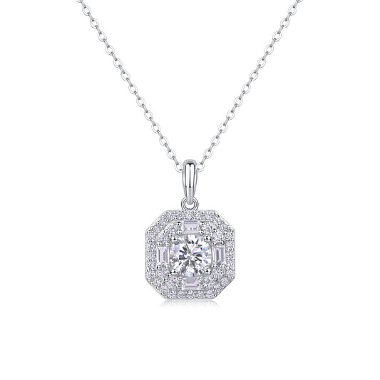 Small Square Bag Luxury Fashion Diamond Pendant Necklace Set With Mosan Diamond Silver Ornaments